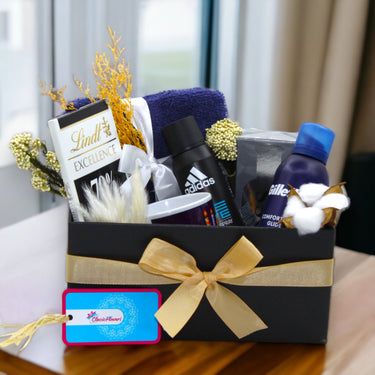 Ultimate Grooming and Luxury Set, Adidas Deo Spray, Gillette Shave Foam, Hugo Boss, Best Gift For Him, Black Box
